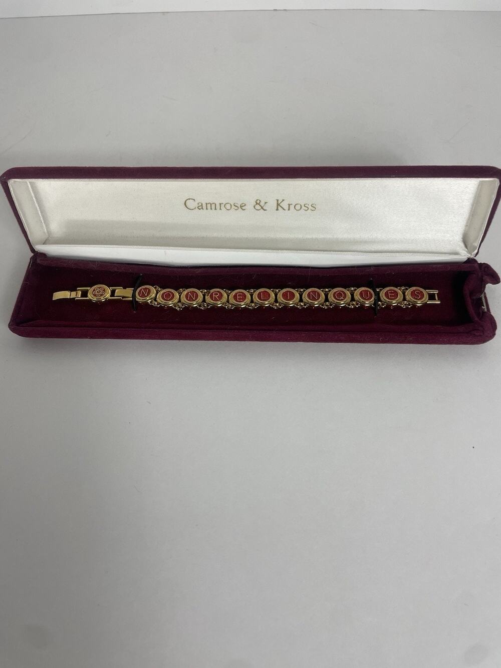 Camrose & Kross JBK Bracelet Red Castellani Wedding Jackie Kennedy Gold Tone 8"